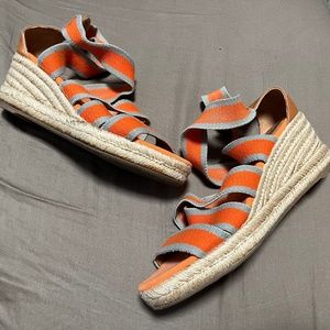 Tory Burch Adonis Orange Wedges Sandals Canvas Espadrilles